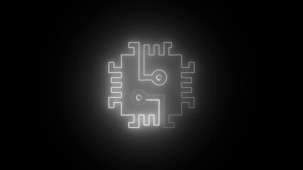 Glowing White Circuit Board Icon on Black Background Abstract Digital Technology Concept