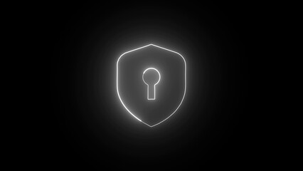 Glowing White Shield with Keyhole Outline on Black Background Security and Protection Concept