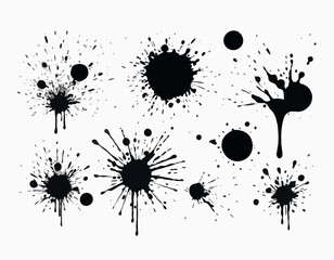 Hand Drawn Ink Splatter Vector Set – Round Small Paint Splashes, Black on White Background
