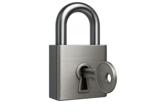 Padlock with key inserted representing security concept on transparent background