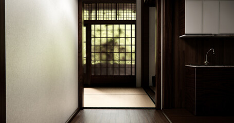 Scandinavian empty room designed to have a Japanese feel, Mock up modern japandi room.3D rendering