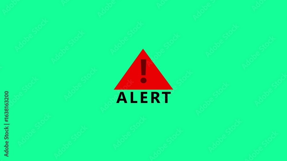 Poster red alert triangle with exclamation point and black text on bright green background 1