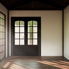Fototapeta premium Scandinavian empty room designed to have a Japanese feel, Mock up modern japandi room.3D rendering