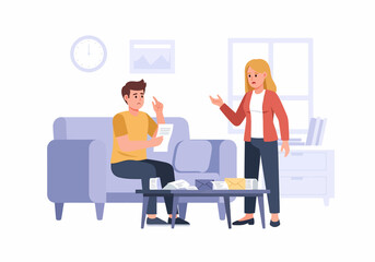 Obraz premium Flat vector illustration argument between man and woman