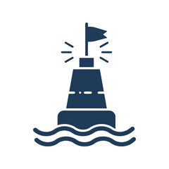 Nautical buoy with flag and light maritime navigation marker sea safety beacon water channel guide isolated vector graphic