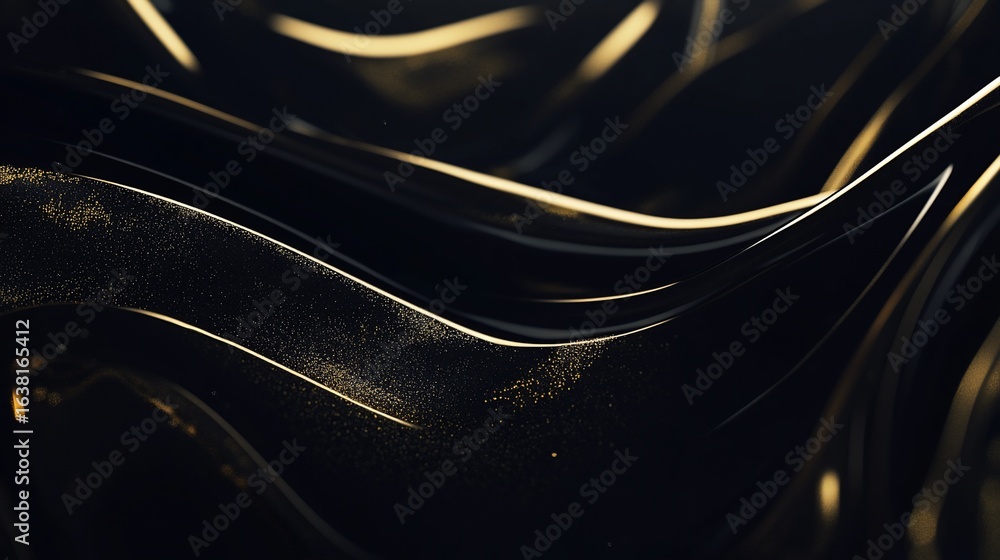 Poster elegant black and gold abstract flowing pattern background with dynamic curves