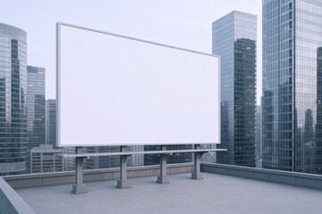 Obraz premium Blank Billboard on City Rooftop Mockup for Advertising Campaign Display and Marketing Promotions