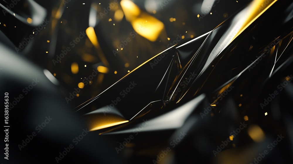 Aufkleber modern black and gold abstract backdrop with flowing dynamic shapes and sparkling dust