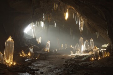 Crystal cave interior, light filtering in