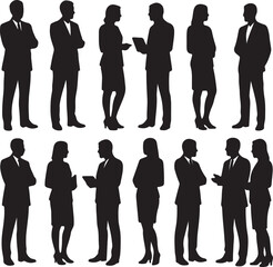 vector set of silhouttee people working group of standing business on white background