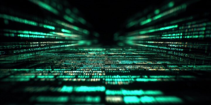 Abstract Digital Data Stream Visualization with Green Code, Perfect for Tech and Innovation Concepts - Powered by Adobe