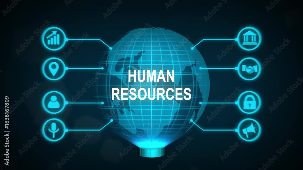 Poster human resources hr management concept, new business concept tee icon attached around the map feature