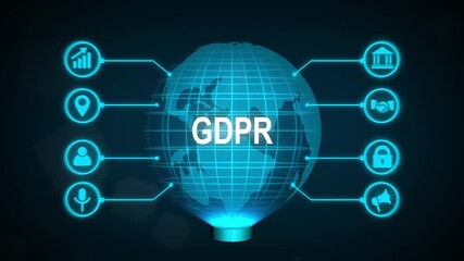 GDPR Personal data protection regulation cyber, new business concept tee icon attached around the map features the concept of network and technology confirmed the map is rotating ,specify all icons - Powered by Adobe