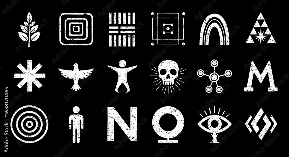 Poster grunge icons set abstract symbols vector elements