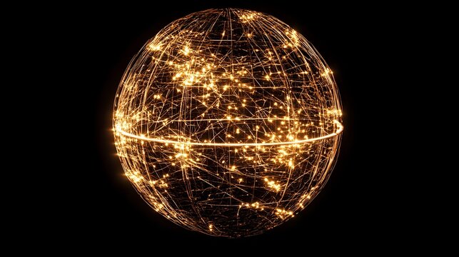3D render of a glowing sphere covered in radiating lines, resembling a network or circuit board.