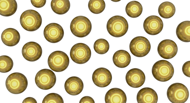 Numerous Glowing Golden Spheres With Concentric Rings Randomly Scattered Against A Transparent Background Isolate