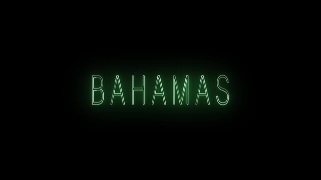 Bahamas - Country location word. Bahamas country name text icon. Bahamas neon title word made with glowing light animation text on black background.