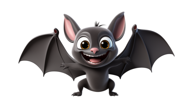 Joyful cartoon bat character with wide smile and outstretched wings, perfect for whimsical and friendly designs.