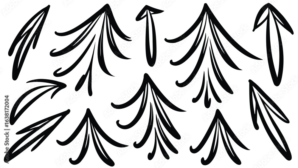 Poster hand drawn black arrows pointing in various directions on a white background in a sketch style
