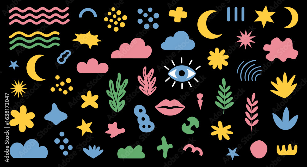 Aufkleber flat vector abstract shapes and elements with playful design