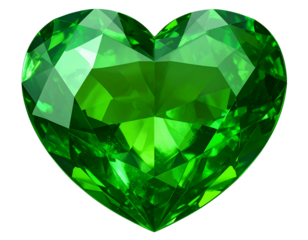 Luminous Green Heart Gem with Radiant Glow, isolated on transparent background PNG