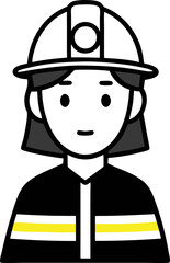 Friendly cartoon firefighter in uniform with helmet and visor, minimal vector illustration on clean white background