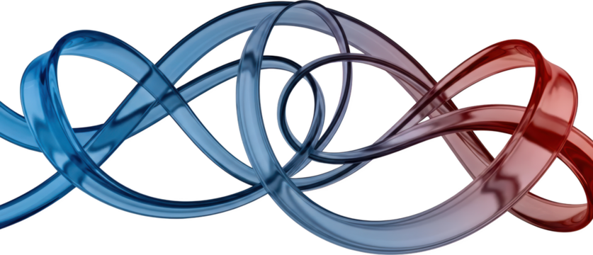 Abstract blue and red intertwined ribbons flowing smoothly isolate Curve Shape Design Background Gradient