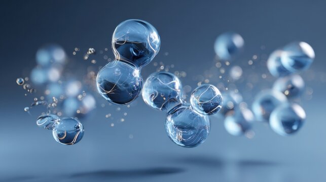 floating translucent blue spheres