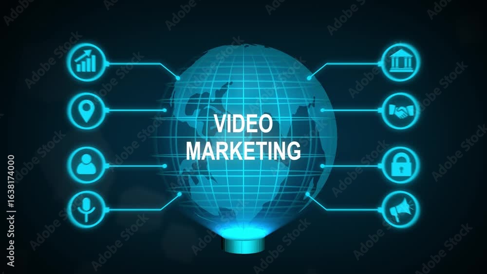 Poster video marketing and advertising concept ,new business concept ,tee icon attached around the map feat