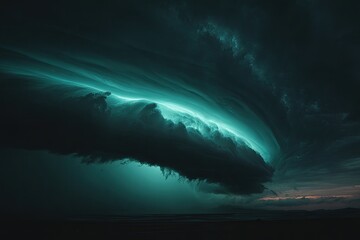 Dramatic storm clouds, teal lightning