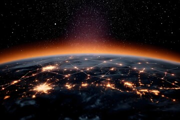 Fototapeta premium A close up of the Earth at night with a bright orange glow