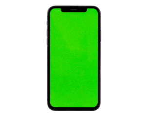  Front View Modern Smartphone with Green Screen, isolated on transparent background PNG