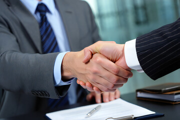 Professional Business Handshake Showing Partnership Collaboration and Deal Making Between Two...