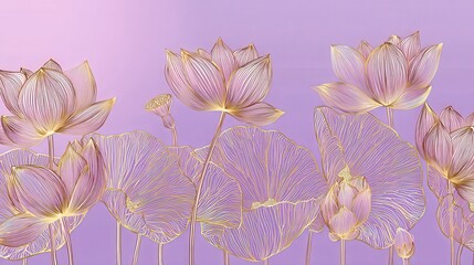 Delicate Pink And Purple Lotus Flowers With Gold Accents