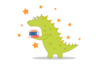 Illustration of crocodile and books isolated on white background