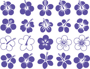 Collection of Decorative Purple Hibiscus Flower Illustrations A Variety of Stylized Floral Designs for Graphic and Creative Projects