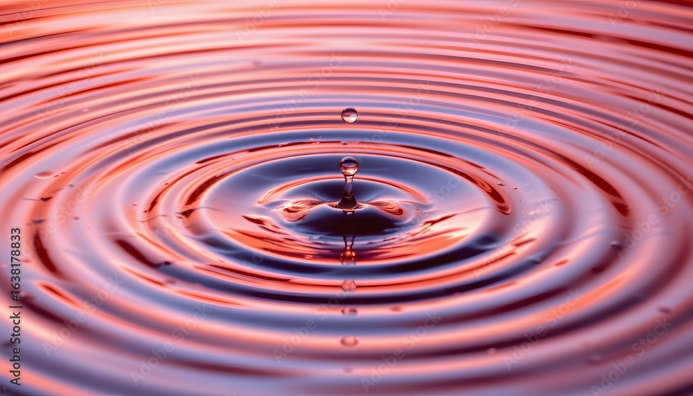 Poster water drop radiance: a singular water drop creates mesmerizing concentric ripples, reflecting light 