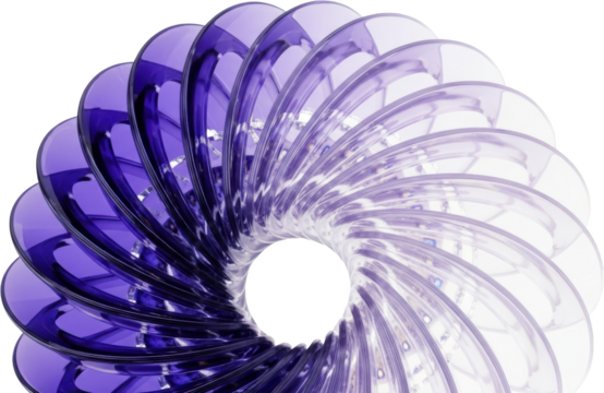 Swirling glass vortex with gradient purple to clear hues featuring intricate detailing and a central void transparent background