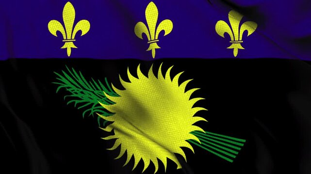 Guadeloupe regional flag with sun and fleur de lis