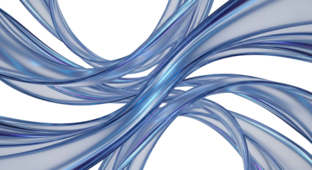 Flowing Abstract Ribbons With Iridescent Blue And Silver Metallic Sheen On A Transparent Background Isolate Transparent Background