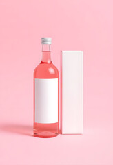 Pink Wine Bottle with Blank Label and Box