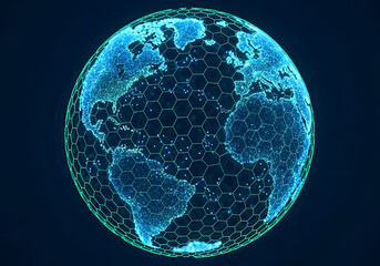 Digital globe with a hexagonal network overlay abstract