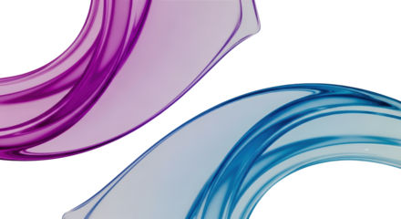 Swirling purple and blue abstract shapes with smooth gradients and flowing lines on black curve design transparent background