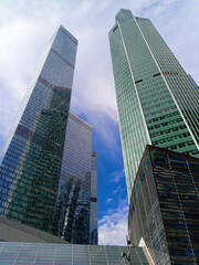 Obraz premium Modern skyscrapers on a blue sky background