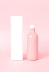 Cosmetic Bottle with Box on Soft Pink Background