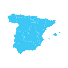 High detailed vector map of Spain in blue