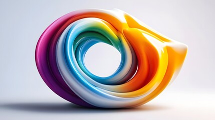 Fototapeta premium 3D render of a smooth, iridescent, swirling torus sculpture against a neutral backdrop.