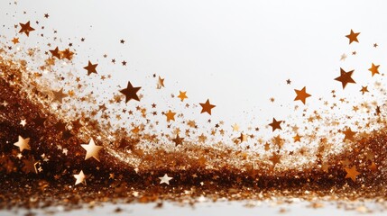 Gold glitter stars confetti background.