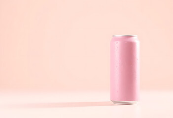 Cold Beverage Can with Water Droplets in Pink
