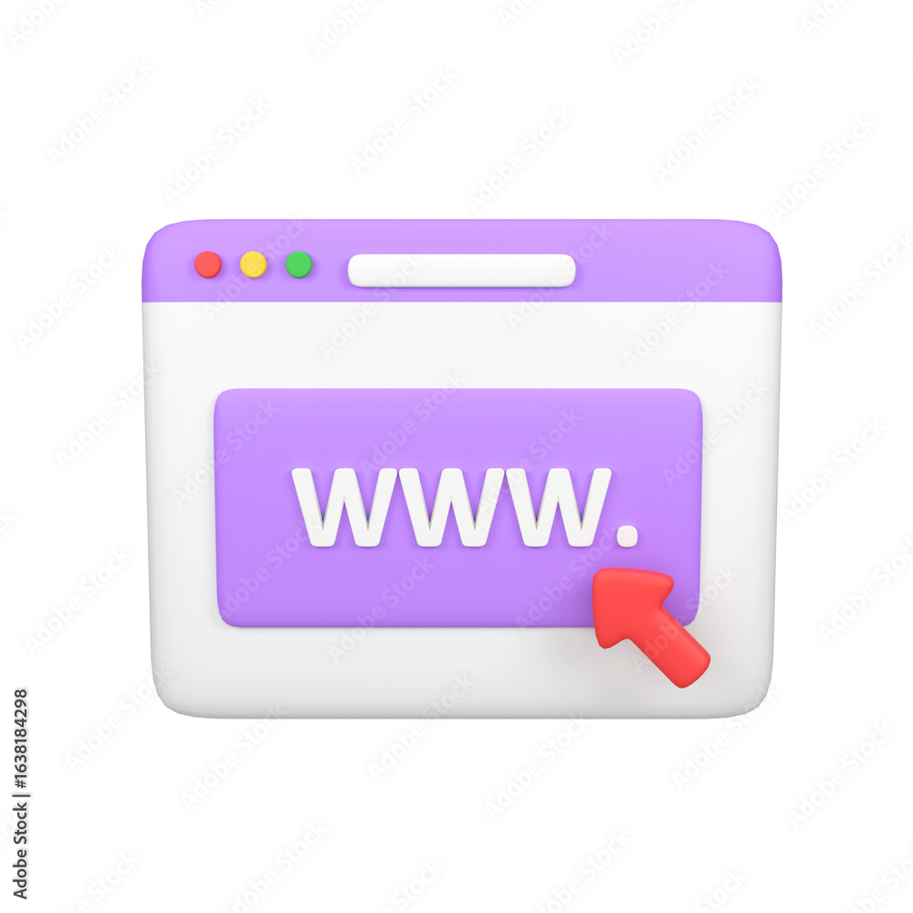 Poster web with domain and arrow isolated 3d render icon illustration